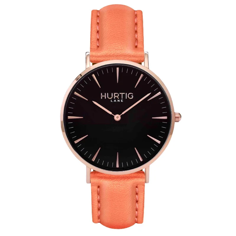 Mykonos Vegan Leather Watch Rose Gold, Black & Coral