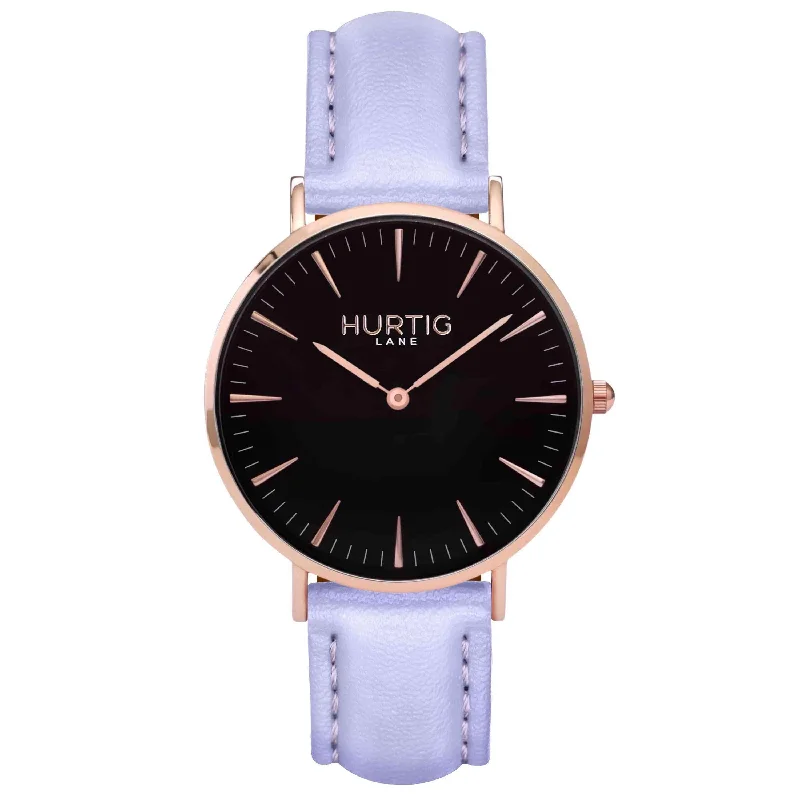 Mykonos Vegan Leather Watch Rose Gold, Black & Lilac