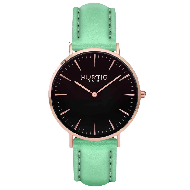 Mykonos Vegan Leather Watch Rose Gold, Black & Mint