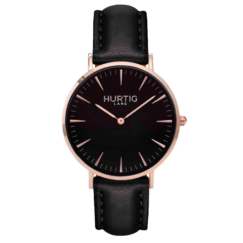 Mykonos Vegan Leather Watch Rose Gold, Black & Black