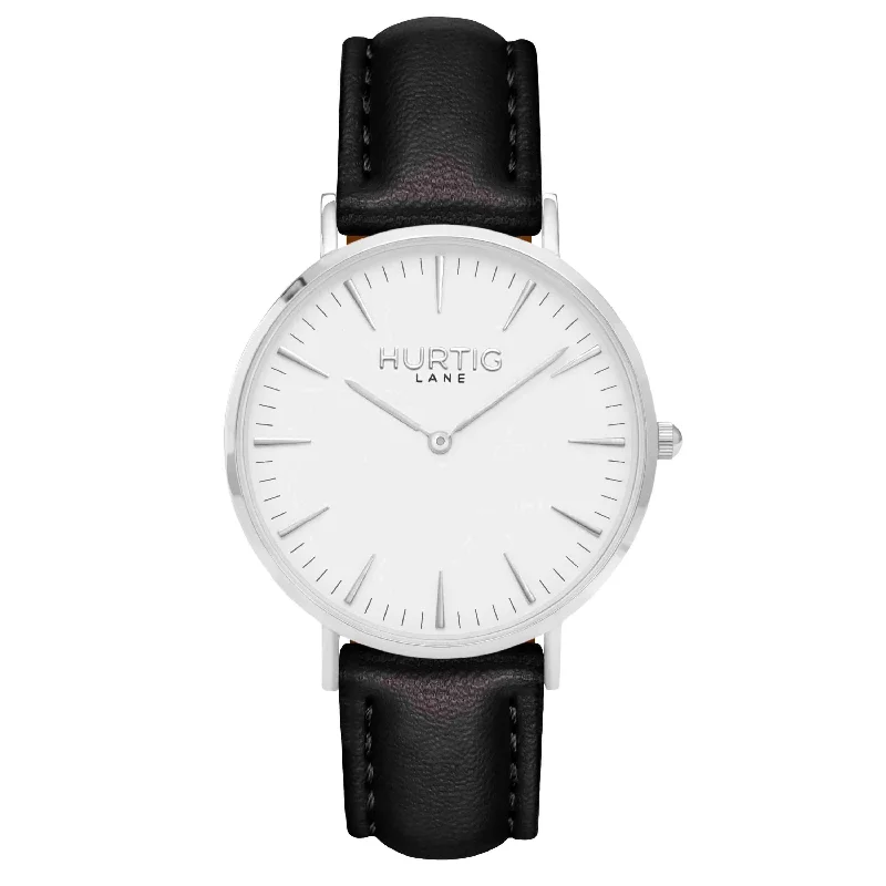 Mykonos Vegan Leather Watch Silver, White & Black