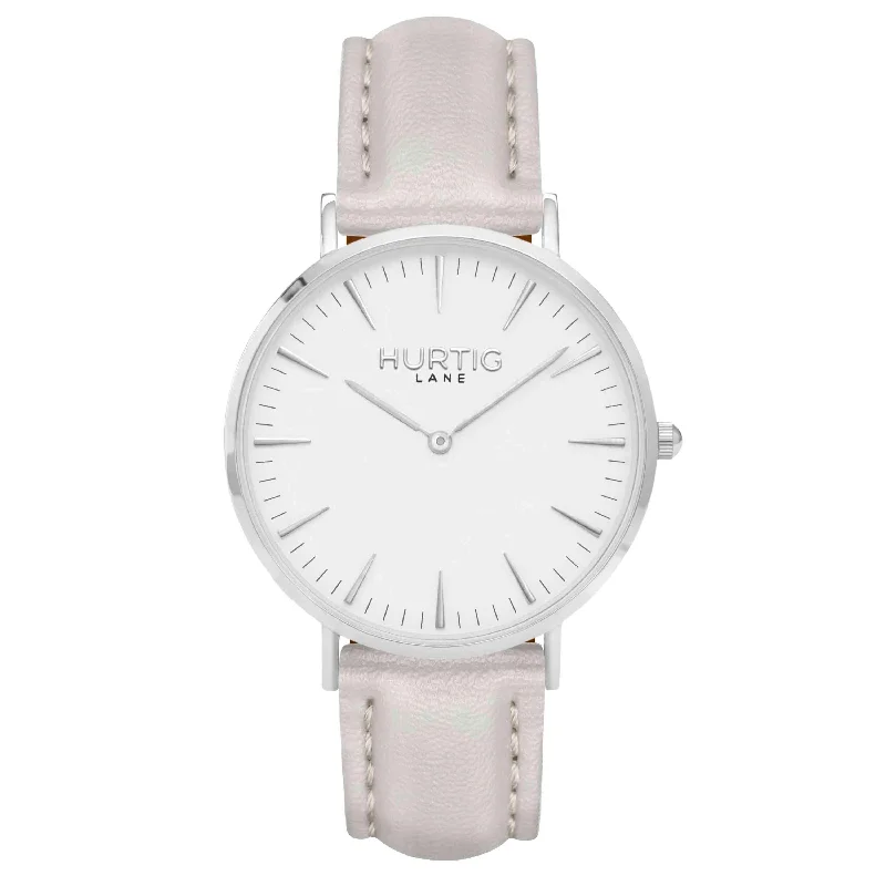 Mykonos Vegan Leather Watch Silver, White & Cloud