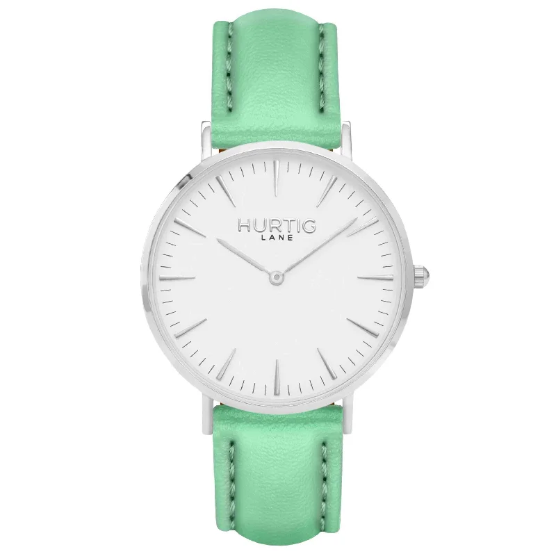 Mykonos Vegan Leather Watch Silver, White & Mint