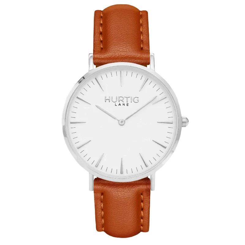 Mykonos Vegan Leather Watch Silver, White & Tan