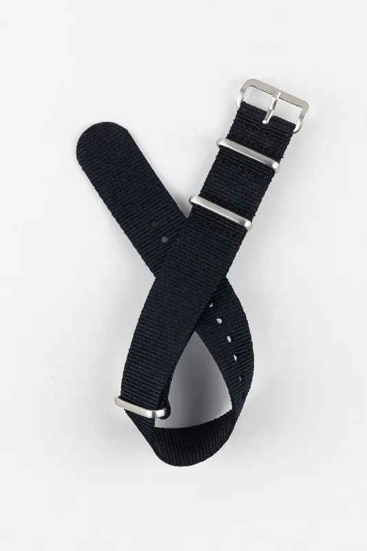 Nylon Watch Strap in BLACK with Brushed Buckle and Keepers