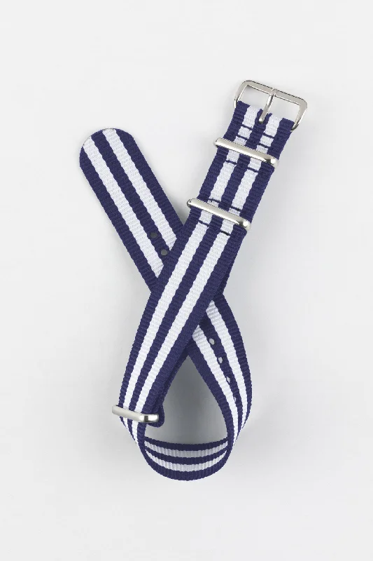 Nylon Watch Strap in BLUE with WHITE Stripes