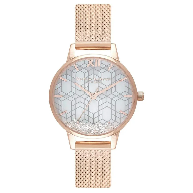 OLIVIA BURTON OB16IQ03 Snow Globe Dial & Rose Gold Women's Mesh Watch