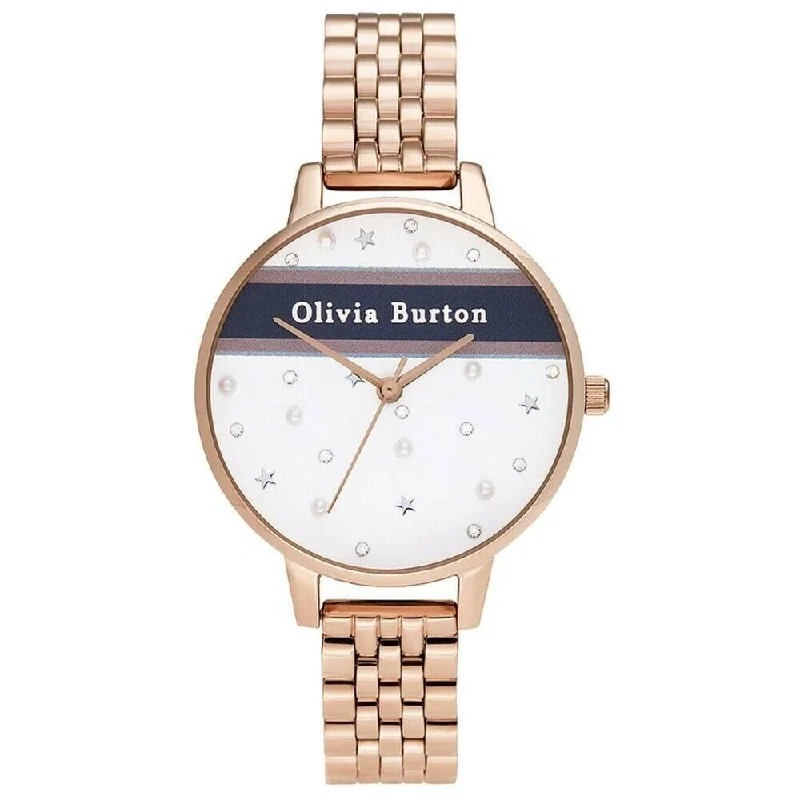 OLIVIA BURTON OB16VS06 Varsity Pink & Navy Stripe & Rose Gold Women's Bracelet Watch