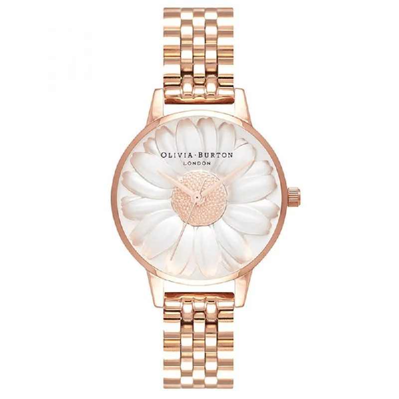 OLIVIA BURTON OB16FS102 3D Daisy White Dial Rose Gold Women's Watch