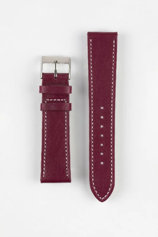 Pebro CLASSIC Unpadded Calfskin Leather Watch Strap in WINE RED