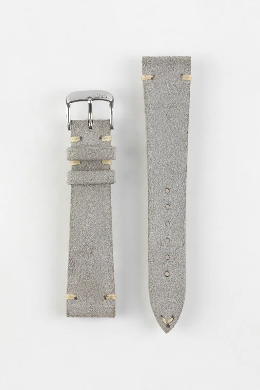 RIOS1931 HUDSON Genuine Suede Leather Watch Strap in STONE GREY