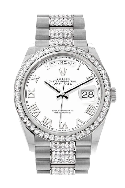 Rolex Day-Date 36 White Dial Diamond Bezel White Gold Diamond President Watch 128349RBR