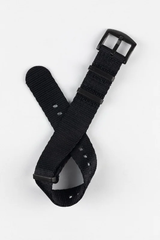 Seatbelt Nylon Watch Strap in BLACK with BLACK PVD Hardware