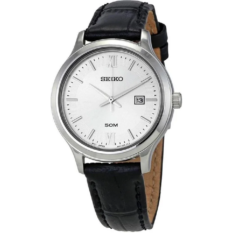 seiko SUR703P1 Women's White Dial Leather Quartz Watch