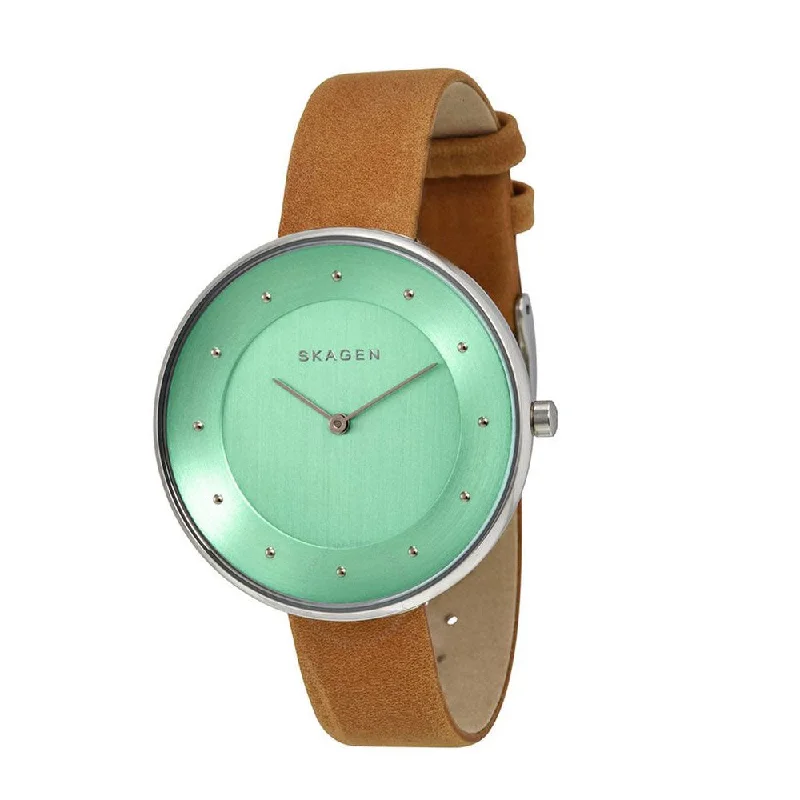 SKAGEN SKW2327 Gitte Light Green Dial Light Brown Leather Strap Women's Watch