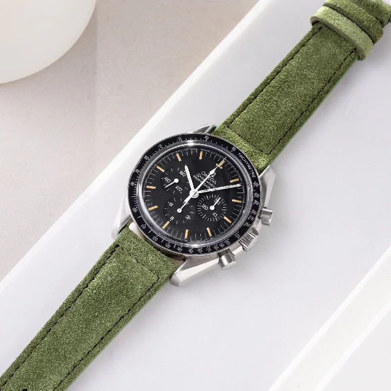 Strap for Omega Speedmaster Professional - Olive Drab Green Suede Leather