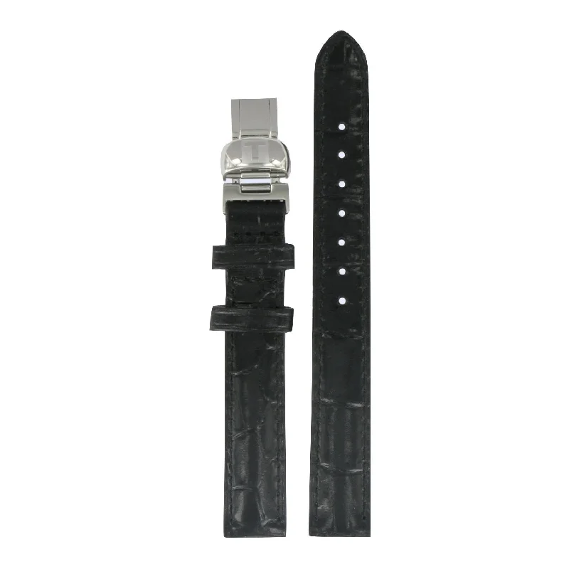 Tissot 13mm Every Time Black leather strap with deployant buckle