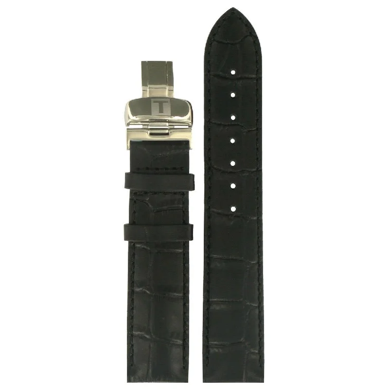 TISSOT 19MM ALLIGATOR EMBOSSED BLACK LEATHER STRAP