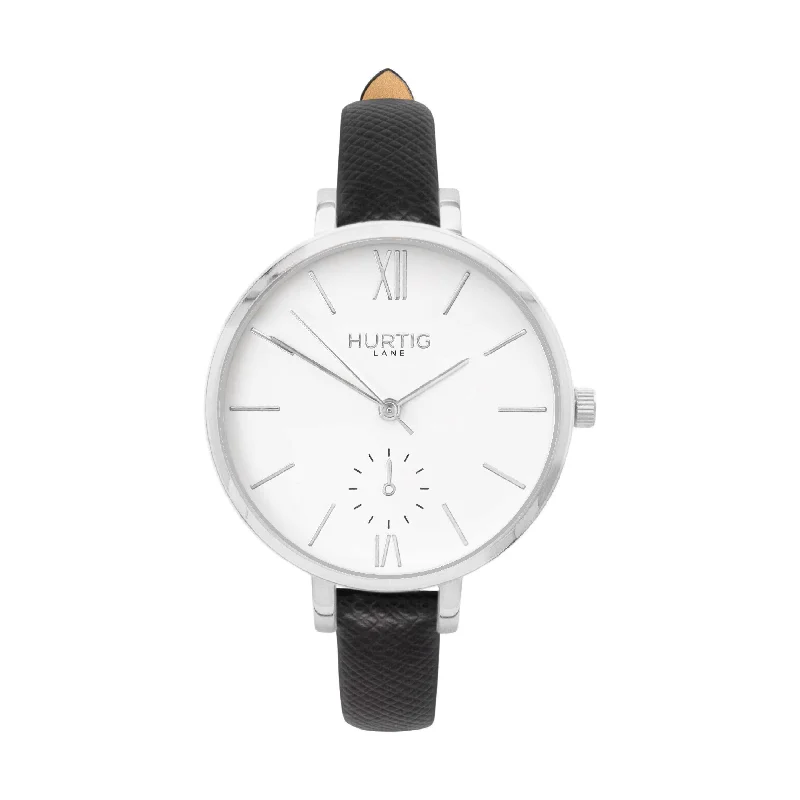 Amalfi Petite Vegan Leather Watch Silver, White & Black