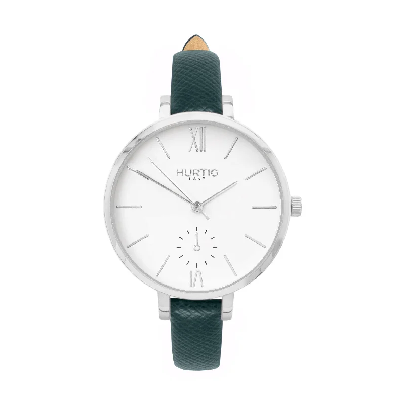 Amalfi Petite Vegan Leather Watch Silver, White & Forest Green