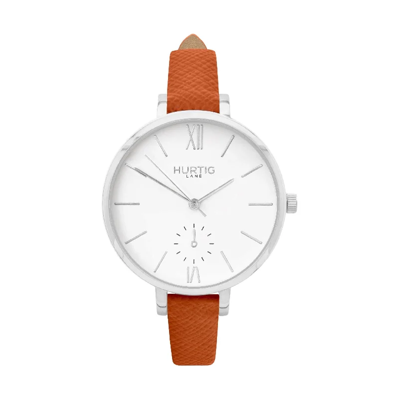 Amalfi Petite Vegan Leather Watch Silver, White & Tan