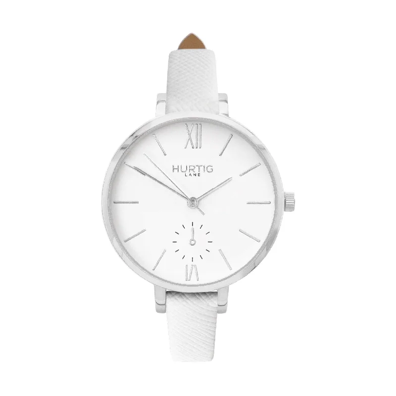 Amalfi Petite Vegan Leather Watch Silver, White & White