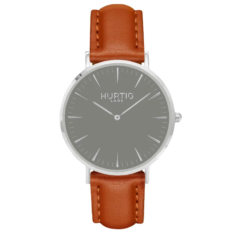 Mykonos Vegan Leather Watch Silver, Grey & Tan