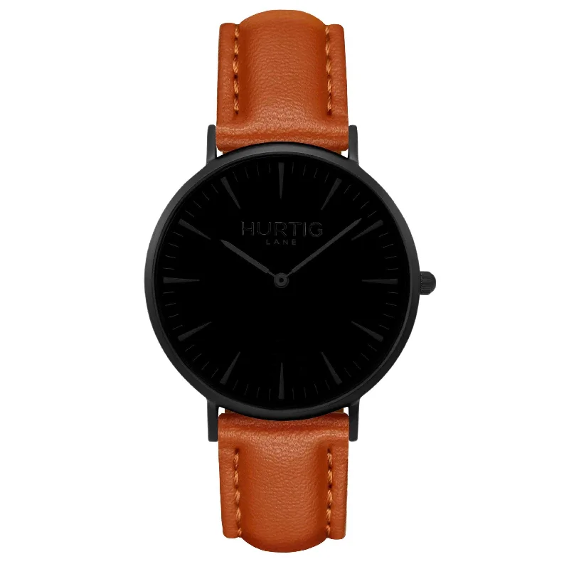 Mykonos Vegan Leather Watch All Black & Tan