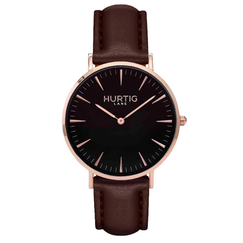 Mykonos Vegan Leather Watch Rose Gold, Black & Chestnut