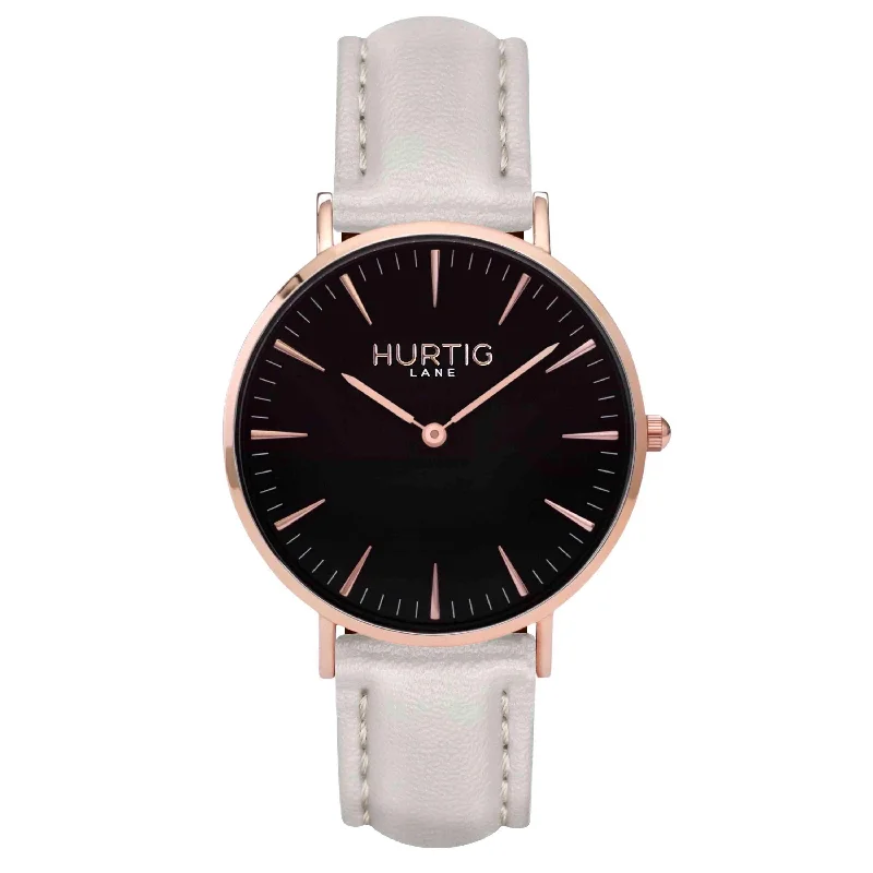 Mykonos Vegan Leather Watch Rose Gold, Black & Cloud