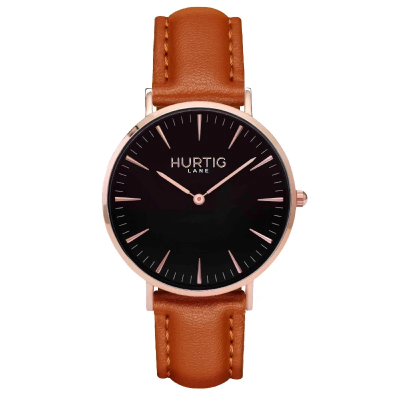 Mykonos Vegan Leather Watch Rose Gold, Black & Tan