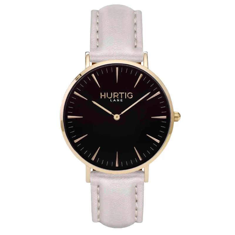 Mykonos Vegan Leather Watch Gold, Black & Cloud